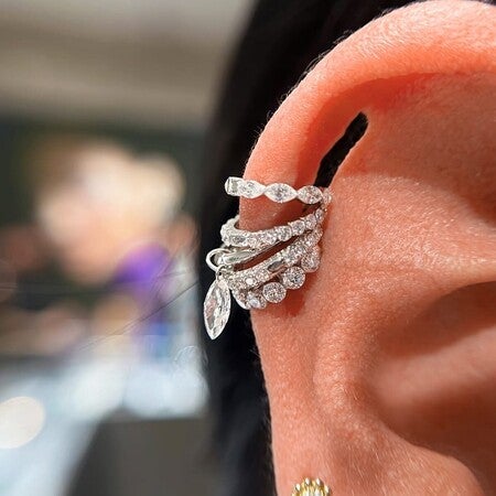 Diamond Five Row Pavé Hoop Earring (Bottom Hinge) | MARIA TASH
