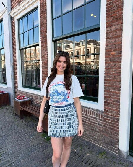 Denim skirt with pearls | Loavies