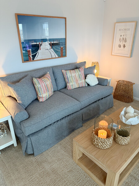 Cindy Crawford Beachside Walk Denim Blue Cotton Fabric Sofa