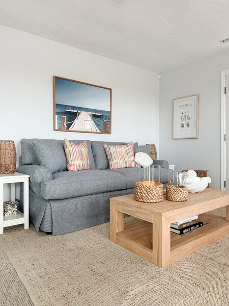 Cindy Crawford Beachside Walk Denim Blue Cotton Fabric Sofa