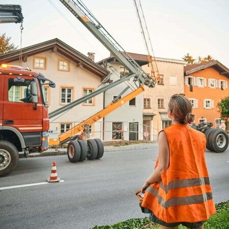 image by kleine.kranmonteurin.carla containing road, woman, crane, vest, job
