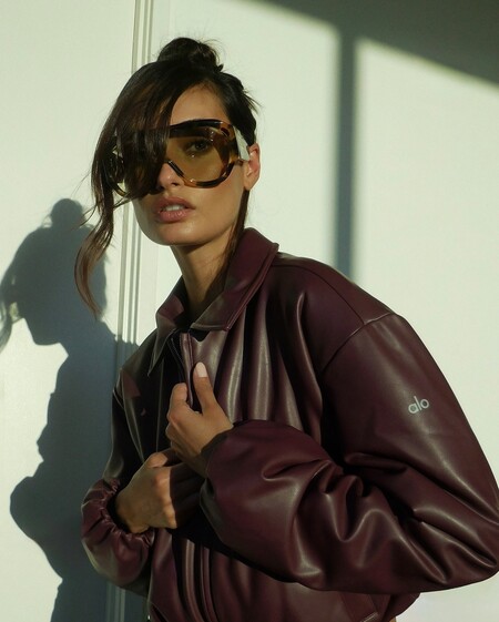 Faux Leather Cropped Premier Bomber - Black | ALO