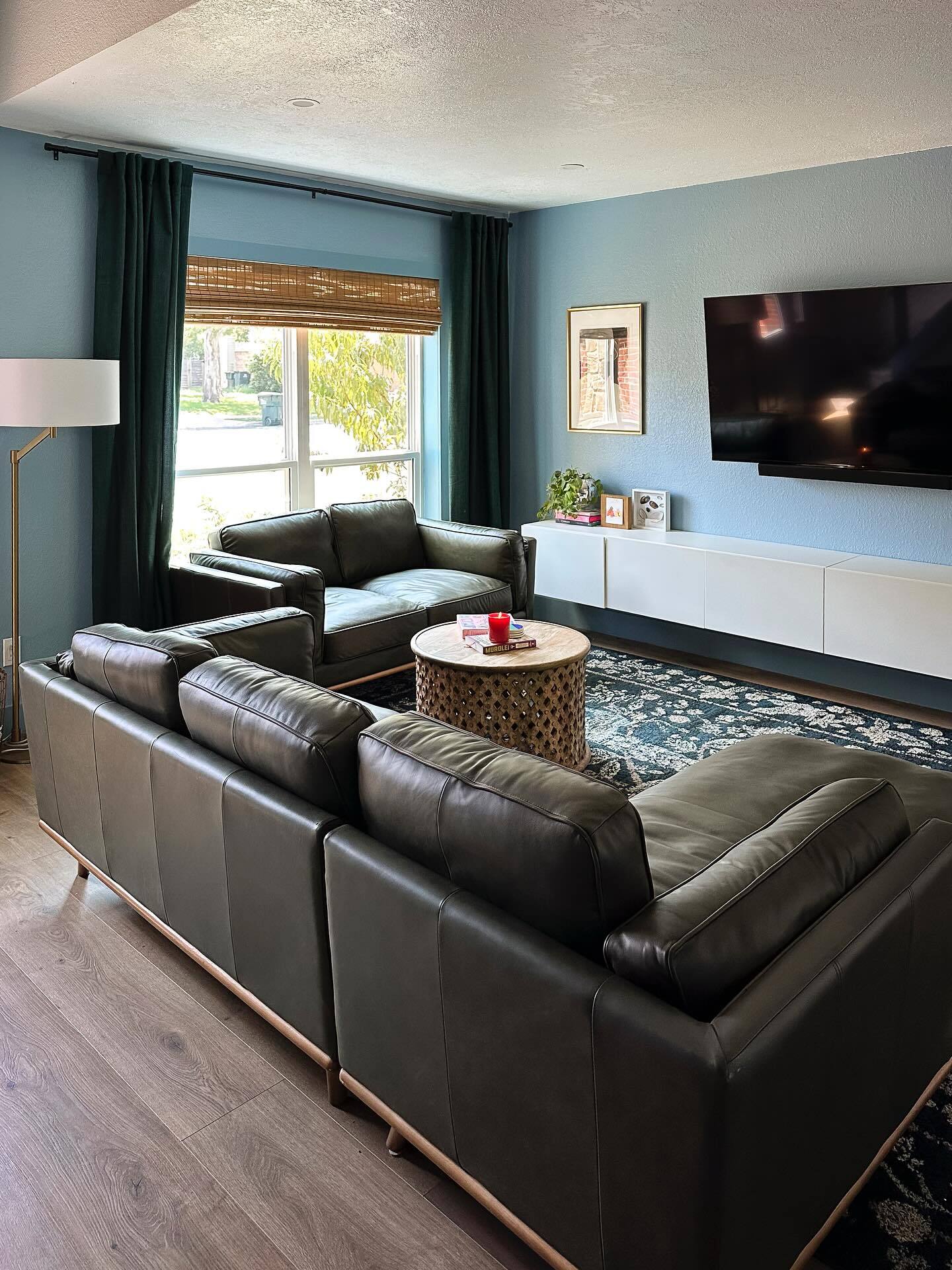 Charme Green Timber Leather Honey Oak 3 Seater Left Sectional