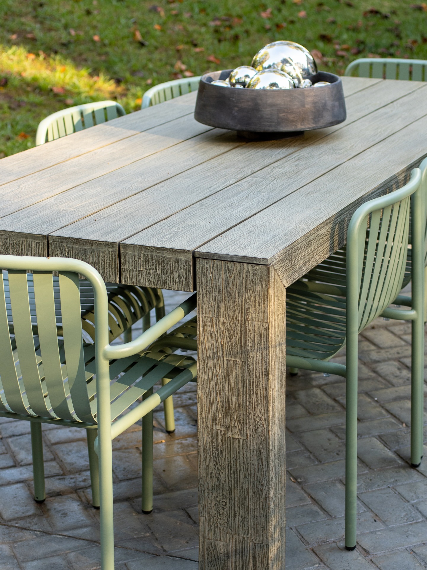 Sarek Khaki Green Outdoor Stackable Metal Dining Chair w/ Arms