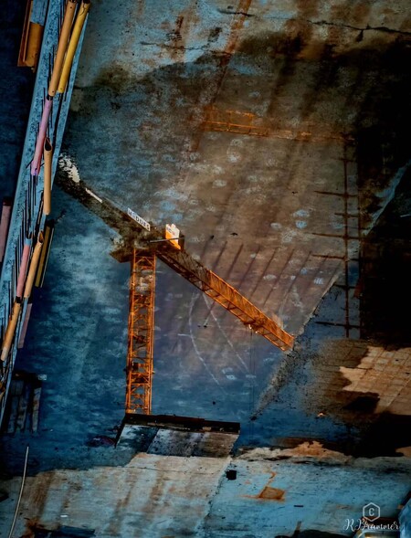 image by anonymous containing crane, building, blue, build, construction site