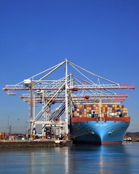 image by liebherrusa containing boat, harbor, water, cargo ship, container ship