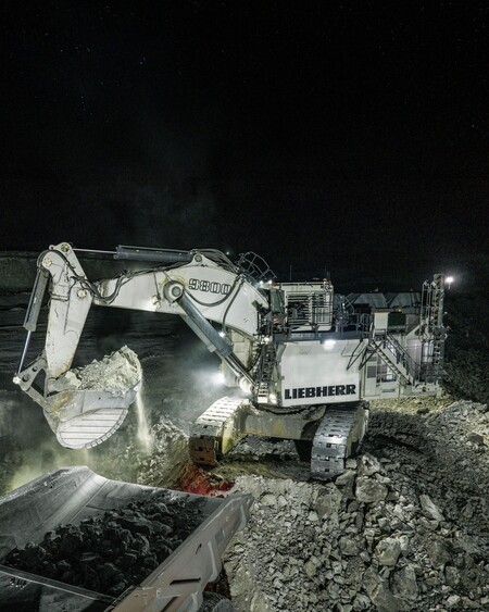 image by liebherrusa containing excavator, night, coal, job, land