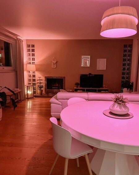 image by Signify containing living room, table, white, chair, pink
