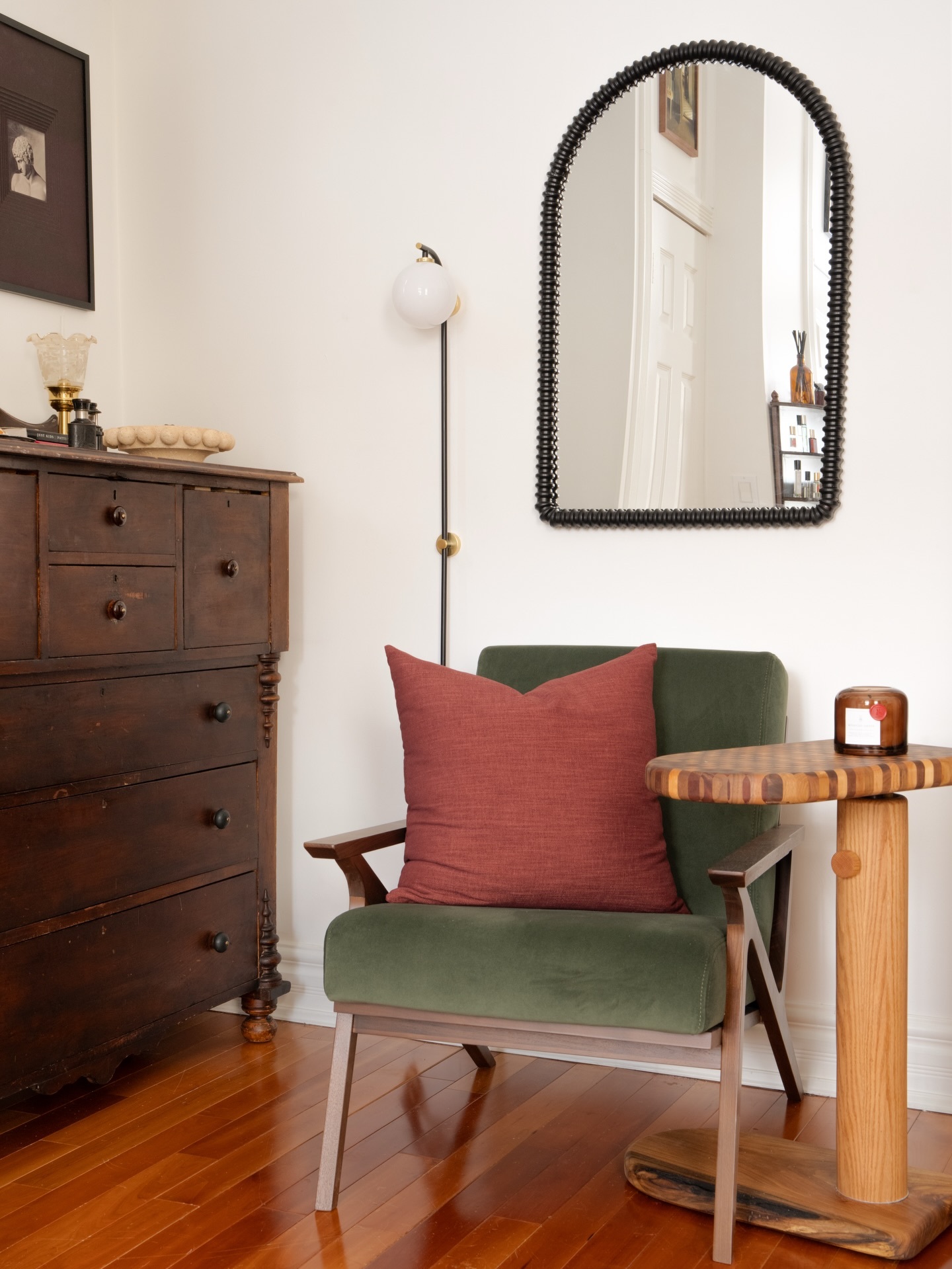 Otio Hale Fir Green Velvet and Walnut Lounge Chair | Article