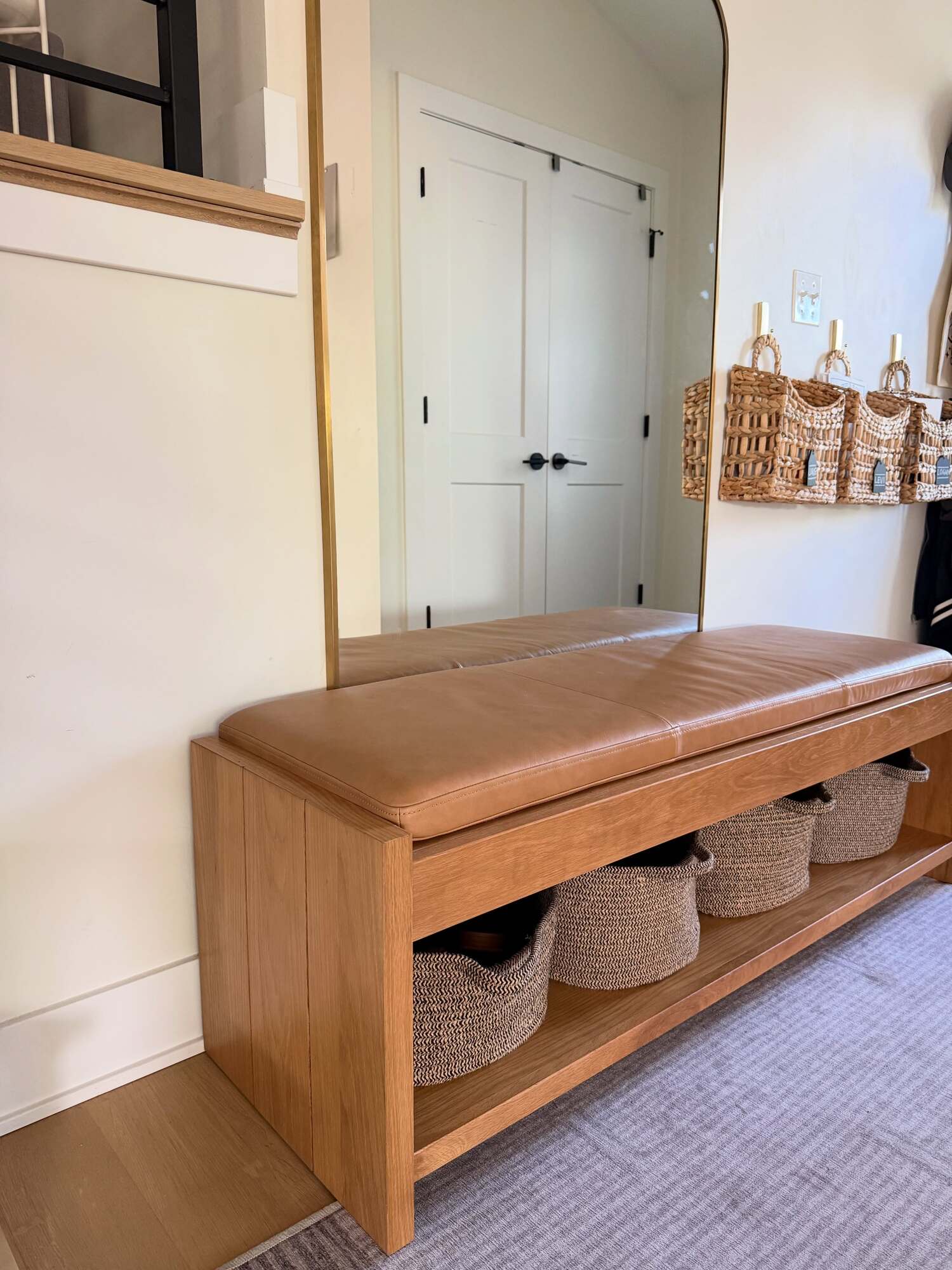 Cassie Charme Green Leather & Smoked Oak Bench | Article