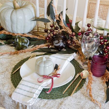 image by amelialawrencehome containing table, pumpkin, plate, white, dinning table
